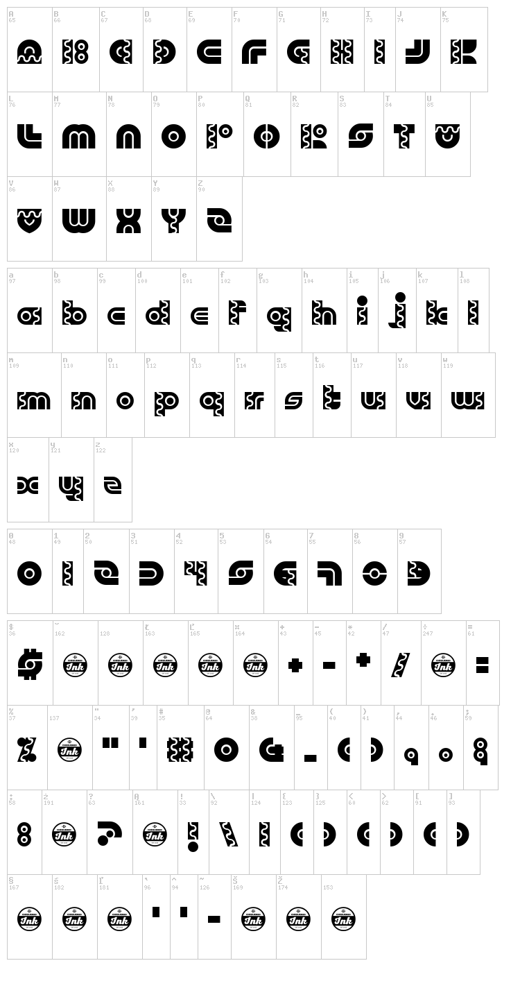 Robo Arriba font map